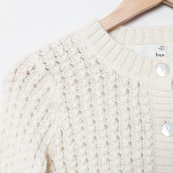 WILFRED Fortune Cardigan Alpaca Mohair Sweater Crochet White XXS Aritzia - Picture 9 of 11